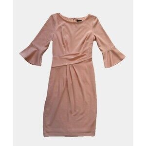 Adrianna Papell Womens Knit Sheath Dress Size 2 Bell Sleeves Party Blush Pink